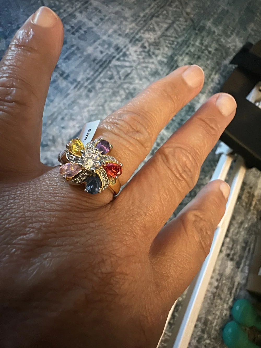 14kt Gold Electroplated Multicolor Gemstone Flower Ring